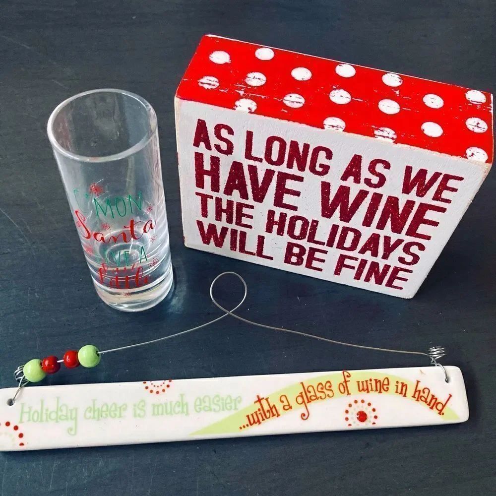 Christmas Wine Lover Holiday 3-pc Decor Bundle